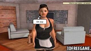 A hot blowjob is given by the sexy brunette maid in 3D porn video